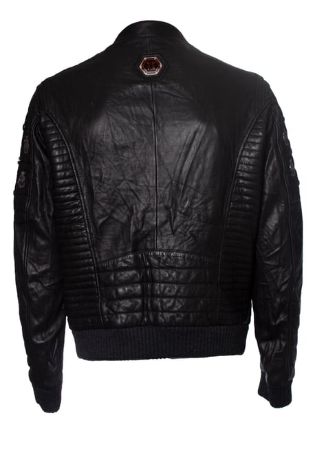 Philipp Plein quiltad bomberjacka i läder - Image 2