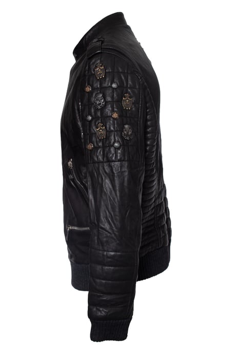 Philipp Plein quiltad bomberjacka i läder - Image 3