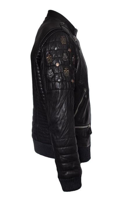 Philipp Plein quiltad bomberjacka i läder - Image 4