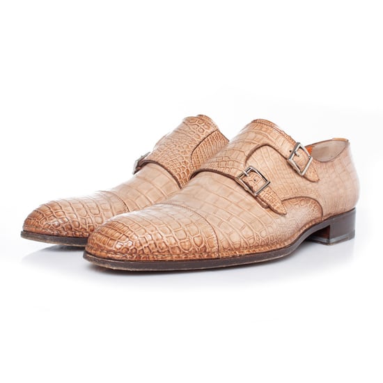 Santoni Double monk strap schoen in bruin alligatorleer - Image 1