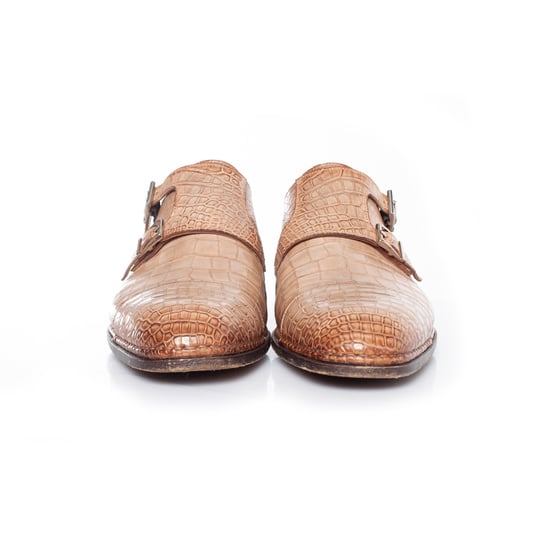 Santoni Double monk strap schoen in bruin alligatorleer - Image 3