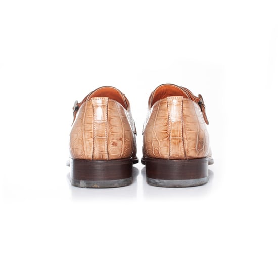 Santoni Double monk strap schoen in bruin alligatorleer - Image 4