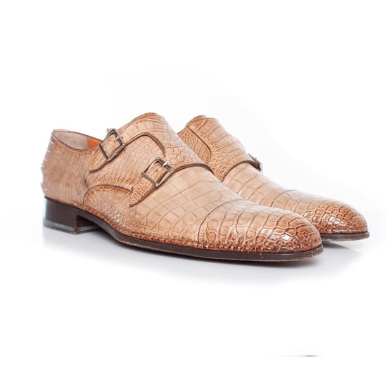 Santoni Double monk strap schoen in bruin alligatorleer - Image 6