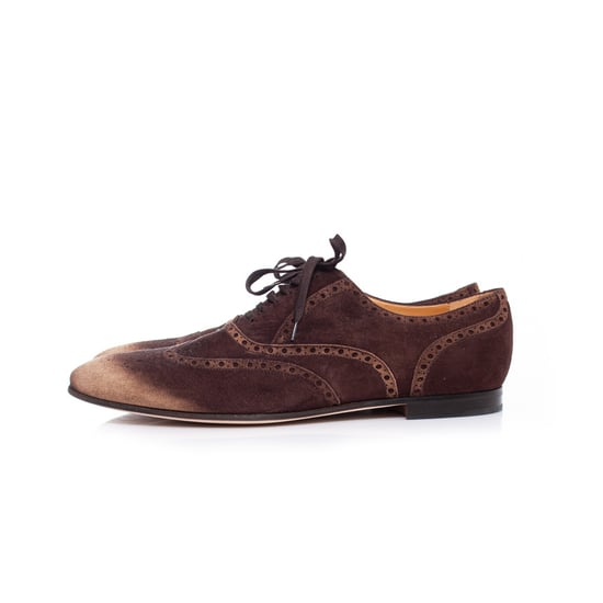Gucci Suede wingtip derby met lichte neuzen. - Image 2