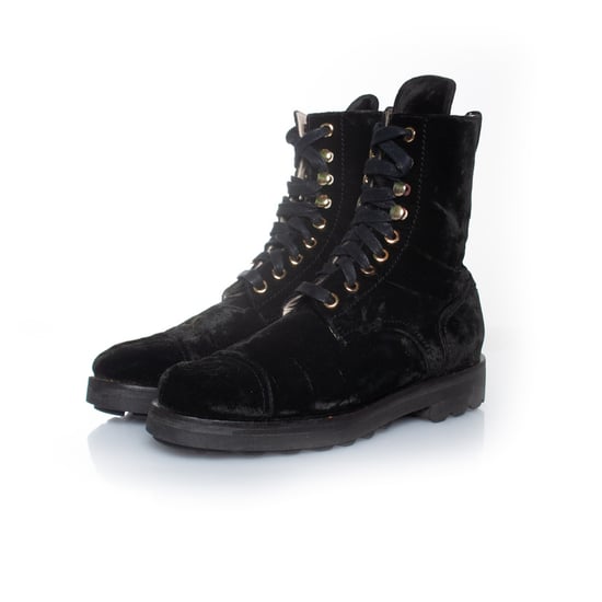 Chanel Velvet combat lace up boots - Image 1