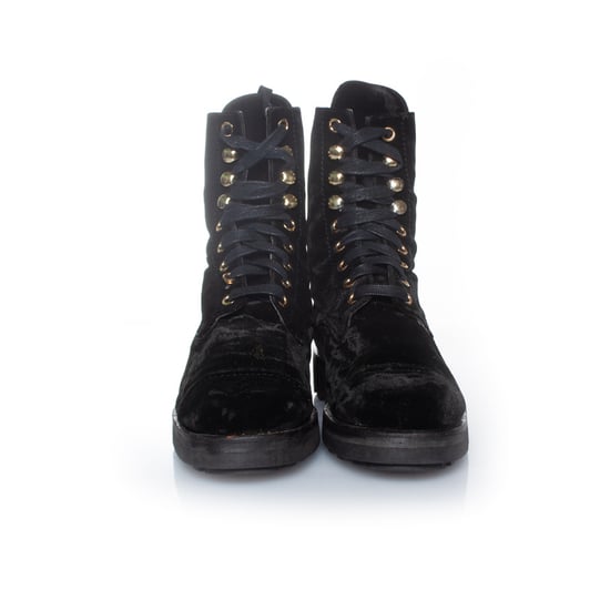 Chanel Velvet combat lace up boots - Image 3