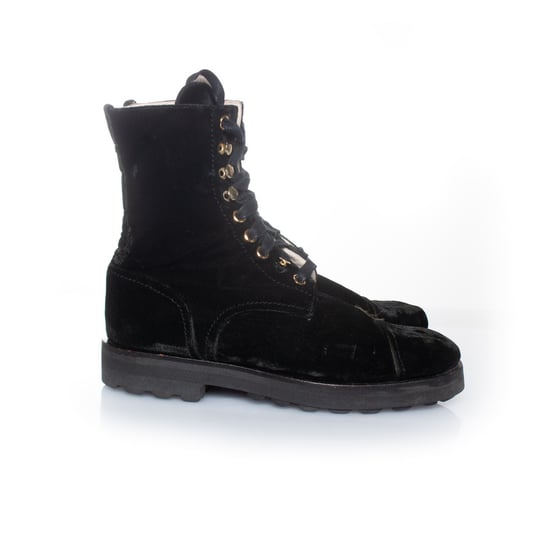 Chanel Velvet combat lace up boots - Image 4