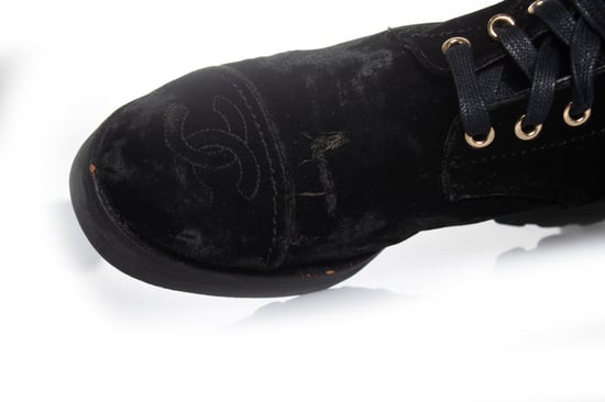 Chanel Velvet combat lace up boots - Image 6