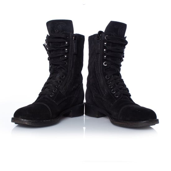 Chanel quiltade ankelboots i mocka med snörning - Image 3
