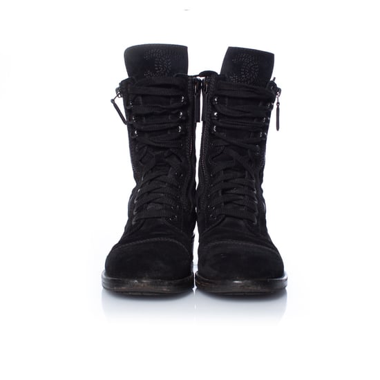 Chanel quiltade ankelboots i mocka med snörning - Image 4