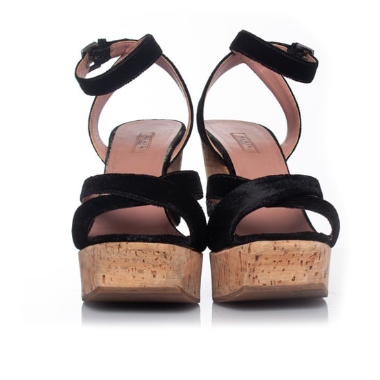 Alaia Cork wedge met zwart fluweel - Image 4