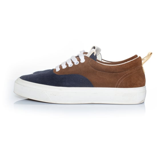 Gesloten suède sneakers in bruin en blauw - Image 2