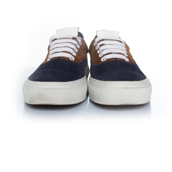 Gesloten suède sneakers in bruin en blauw - Image 3