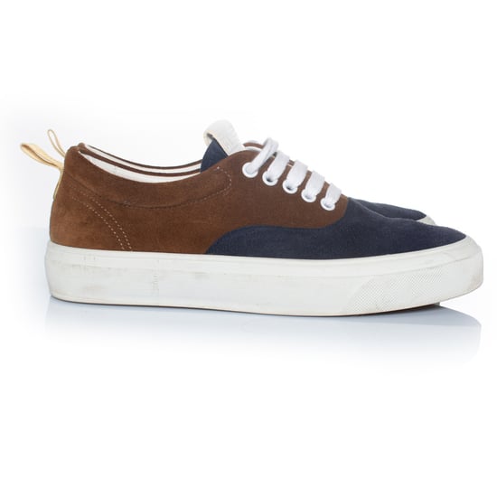 Gesloten suède sneakers in bruin en blauw - Image 4