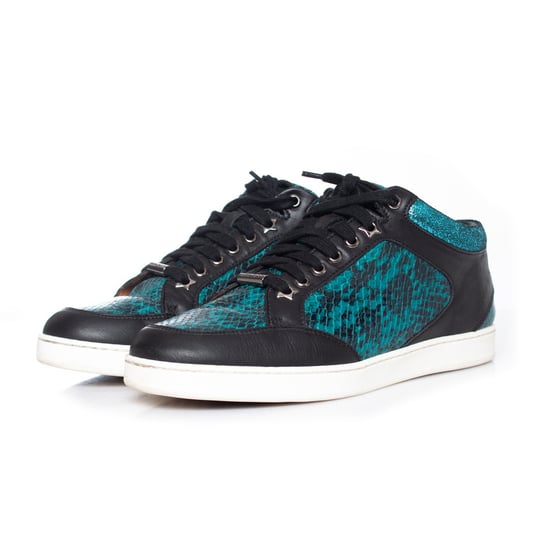 Jimmy Choo Miami metalliska ormskinnsmönstrade sneakers - Image 1