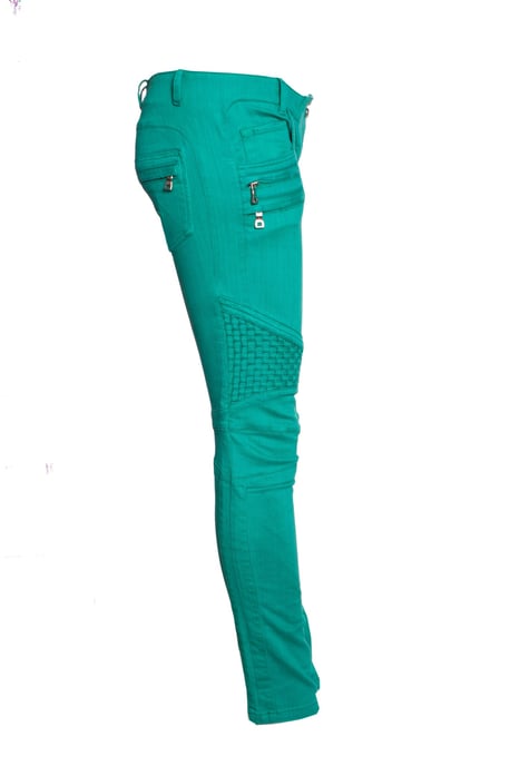Balmain Biker jeans in green. - Image 4