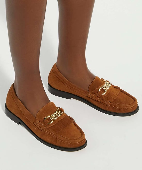Dune Ladies Granules - Leather Gold Chain Trim Fringed Loafer - Image 3