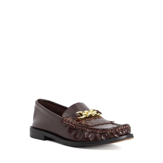Dune Ladies Granules - Leather Gold Chain Trim Fringed Loafer - Image 1