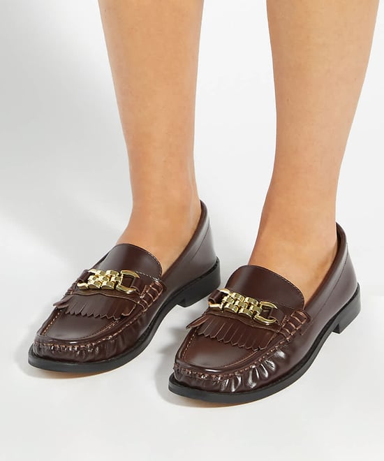 Dune Ladies Granules - Leather Gold Chain Trim Fringed Loafer - Image 3