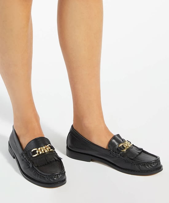 Dune Ladies Granules - Leather Gold Chain Trim Fringed Loafer - Image 3