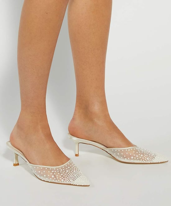 Dune Ladies Cuddling - Sea Pearl Embellished Kitten Heel Wedding Mules - Image 3