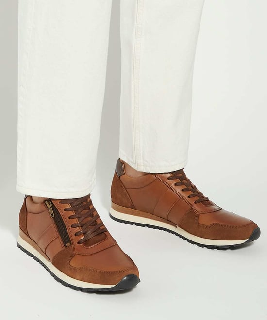 Dune Mens Thame - Zip Up Leather Trainers - Image 3