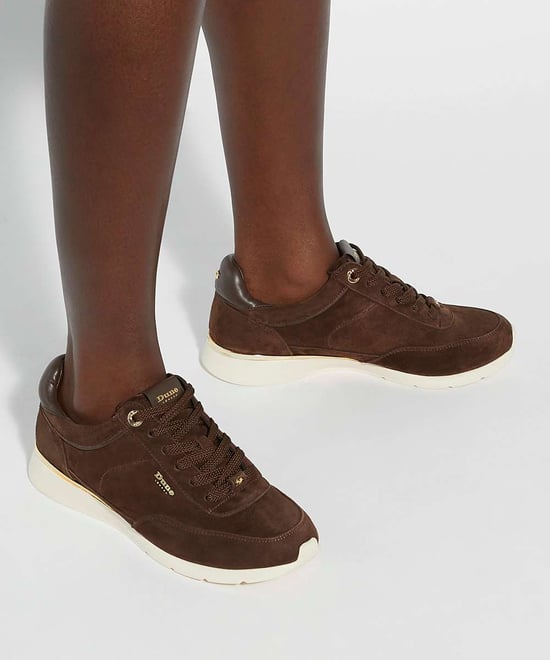 Dune Ladies Entitle - Brown Leather Lace Up Runner Trainers - Image 3