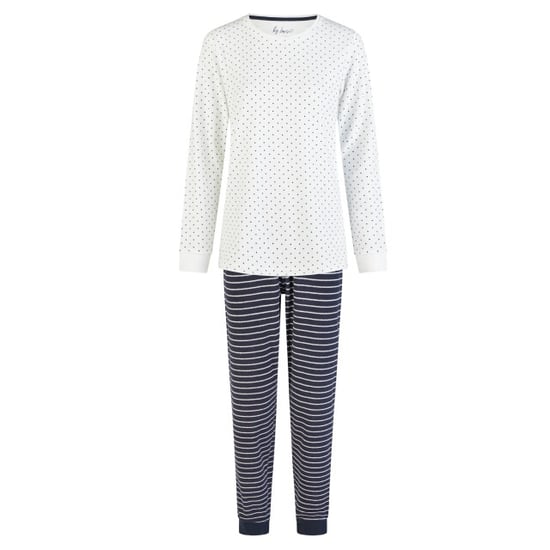By Louise Dames winter pyjama set lang badstof wit/donkerblauw gestreept - Image 1