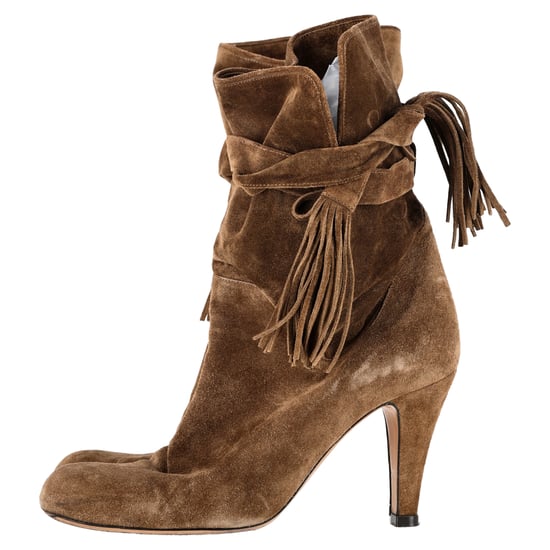 Chloé Tassel-Trimmed Tie Heeled Ankle Boots in Brown Suede - Image 2
