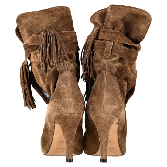 Chloé Tassel-Trimmed Tie Heeled Ankle Boots in Brown Suede - Image 3