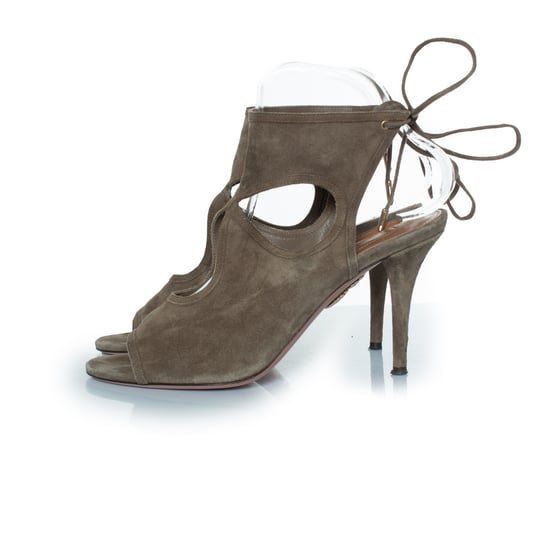 Aquazzura Kakhi gröna sexiga sandaler i mocka med utskurna detaljer - Image 2