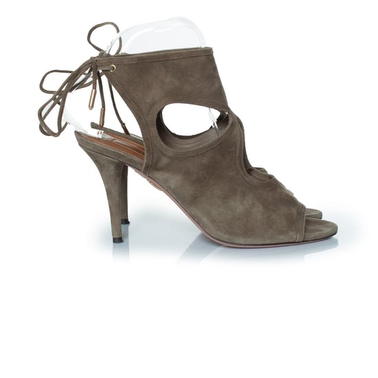 Aquazzura Kakhi gröna sexiga sandaler i mocka med utskurna detaljer - Image 5