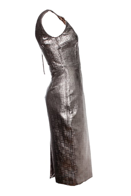 Dolce & Gabbana guldfärgad metallisk pennklänning - Image 3