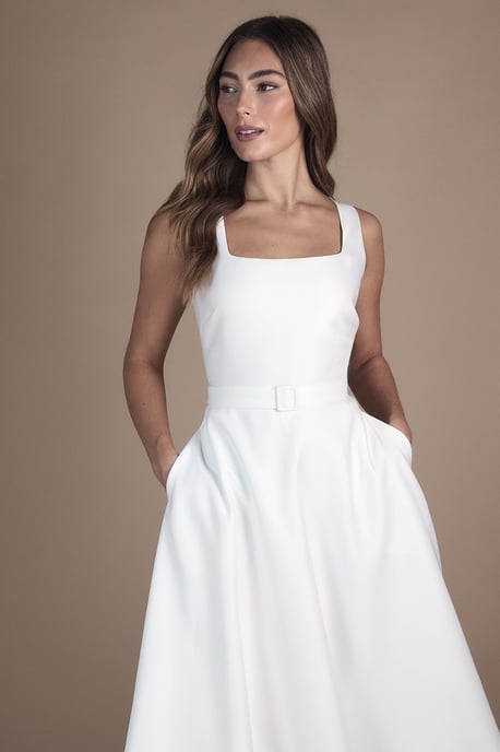Belted Twill Midi Wedding Dress - Image 2