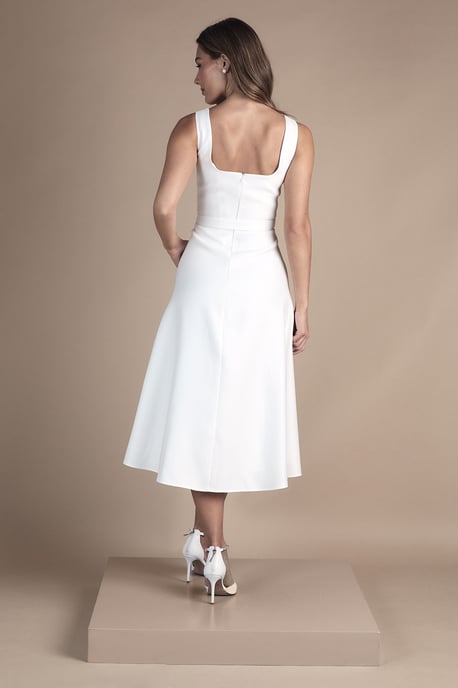 Belted Twill Midi Wedding Dress - Image 3