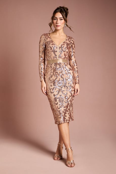 Long Sleeve Bodycon Sequin Midi dress - Image 1