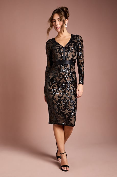 Long Sleeve Bodycon Sequin Midi dress - Image 1