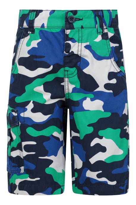 'Camo' Kids Cargo Shorts Cotton Multiple Pockets Comfy Casual Bottoms Medium Blue - Image 1