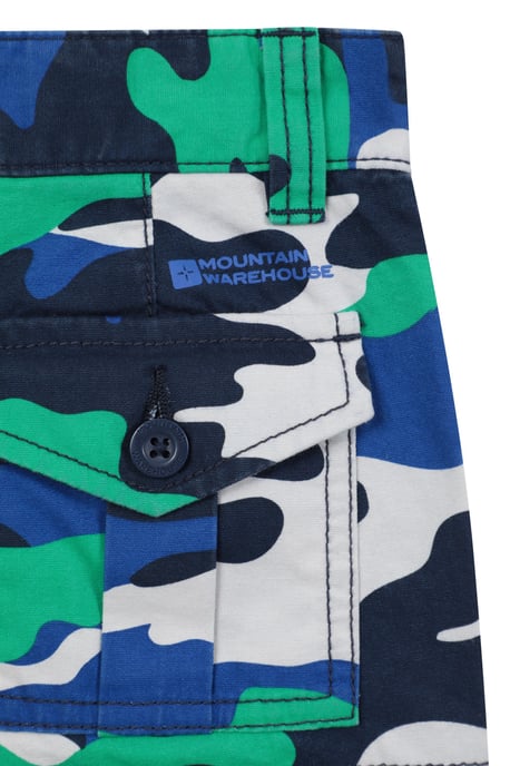 'Camo' Kids Cargo Shorts Cotton Multiple Pockets Comfy Casual Bottoms Medium Blue - Image 6