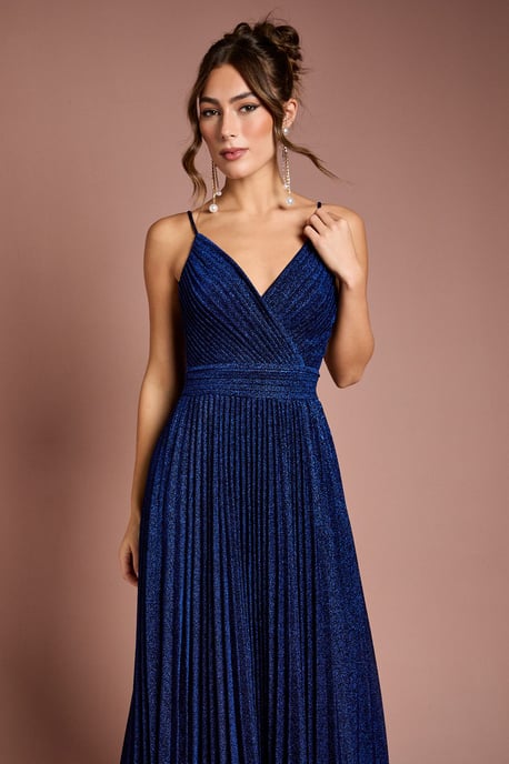 V neck Cami Shimmer Pleated Maxi Dress - Image 2