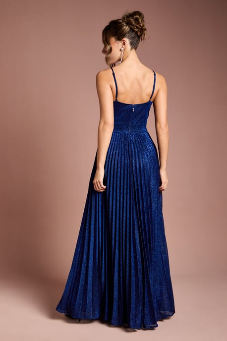 V neck Cami Shimmer Pleated Maxi Dress - Image 3
