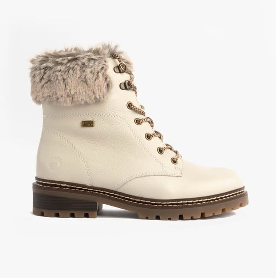 Remonte D0b74-80 Womens Faux Fur Collar Side Zip Boots White - Image 1