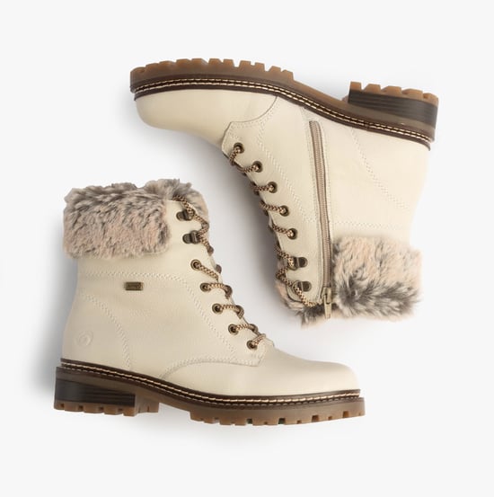 Remonte D0b74-80 Womens Faux Fur Collar Side Zip Boots White - Image 2