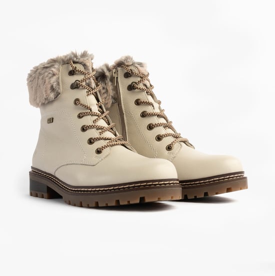 Remonte D0b74-80 Womens Faux Fur Collar Side Zip Boots White - Image 3