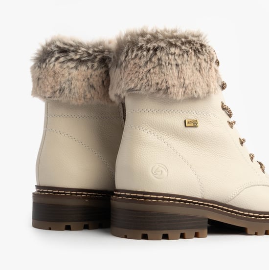 Remonte D0b74-80 Womens Faux Fur Collar Side Zip Boots White - Image 4