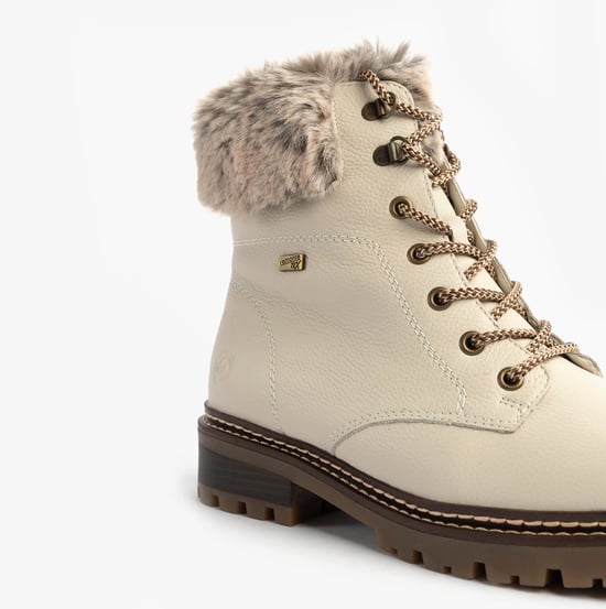 Remonte D0b74-80 Womens Faux Fur Collar Side Zip Boots White - Image 5