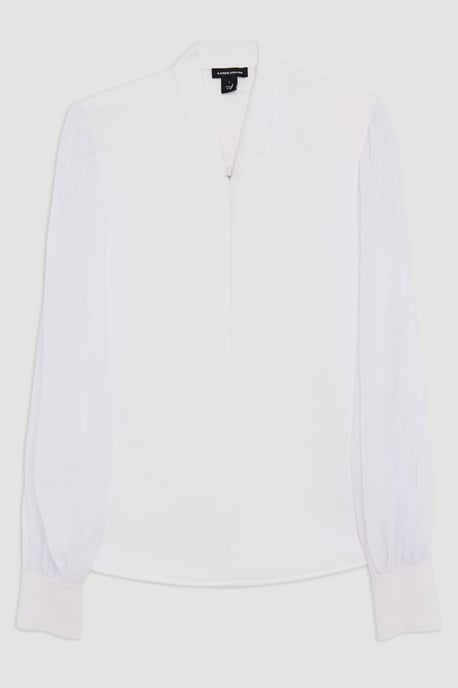 Bandage Figure Form Zip Detail Chiffon Sleeve Knit Top - Image 4