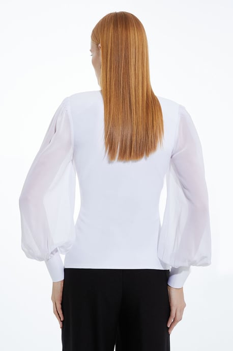 Bandage Figure Form Zip Detail Chiffon Sleeve Knit Top - Image 5
