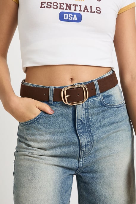 Faux Suede Double Buckle Detail Belt - Image 1