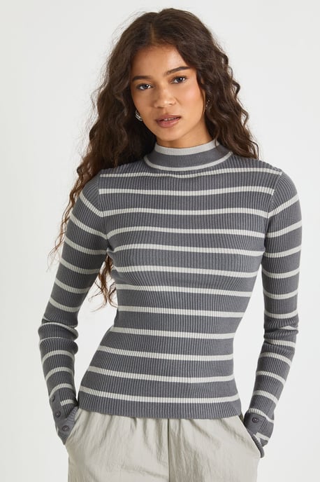Stripe Long Sleeve Knit Top - Image 1
